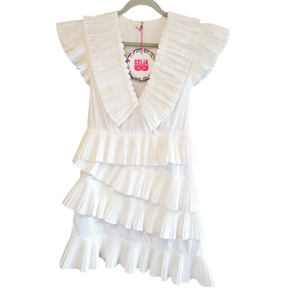 CeliaB Bjorn White Ruffle Mini Dress Size Small NWT